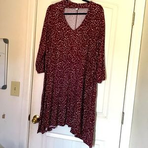 Boutique 3X Maroon Choker Top Dress with Pattern